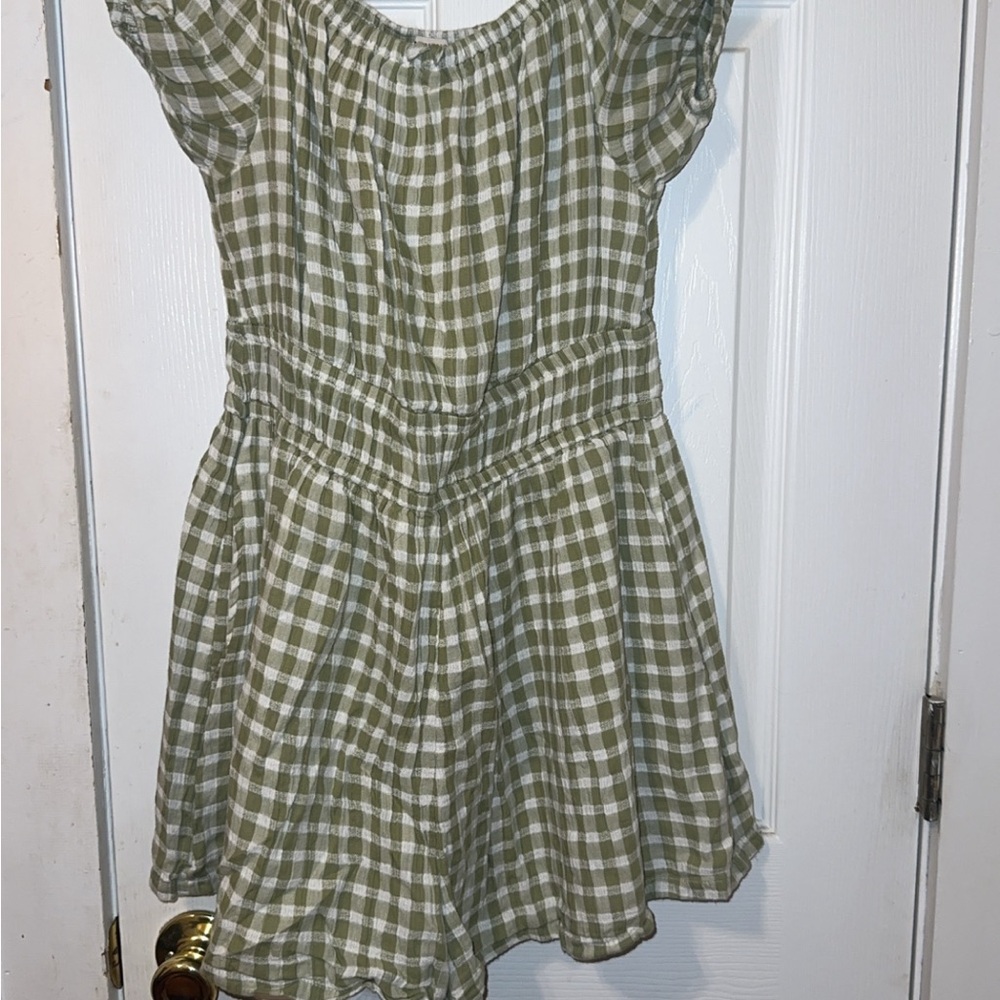 American Eagle Outfitters Olive Checkered romper